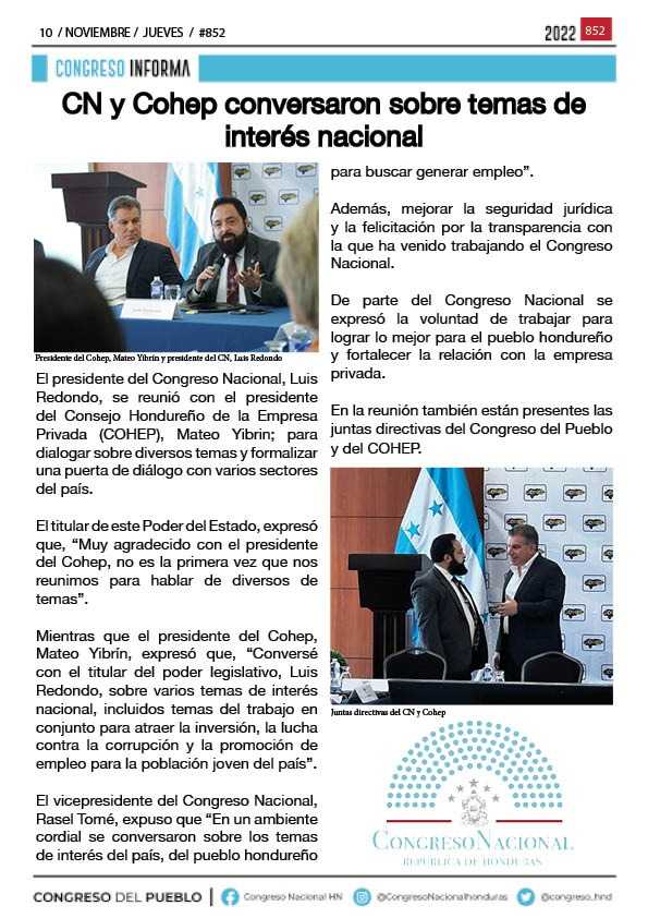 CN y Cohep conversaron sobre temas de interés nacional